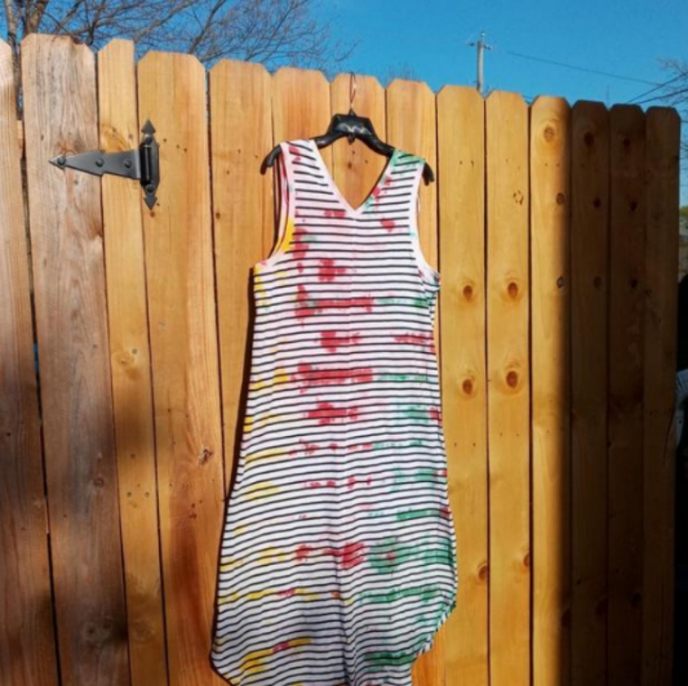 Tie Dye Maxi Dress XL 16/18 Sleeveless Striped Red Green Gold vneck NWT nautical